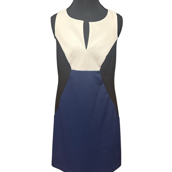 Trina Turk Blue Black & White Color Block Dress Clasp Neckline Size 4 - Picture 1 of 6